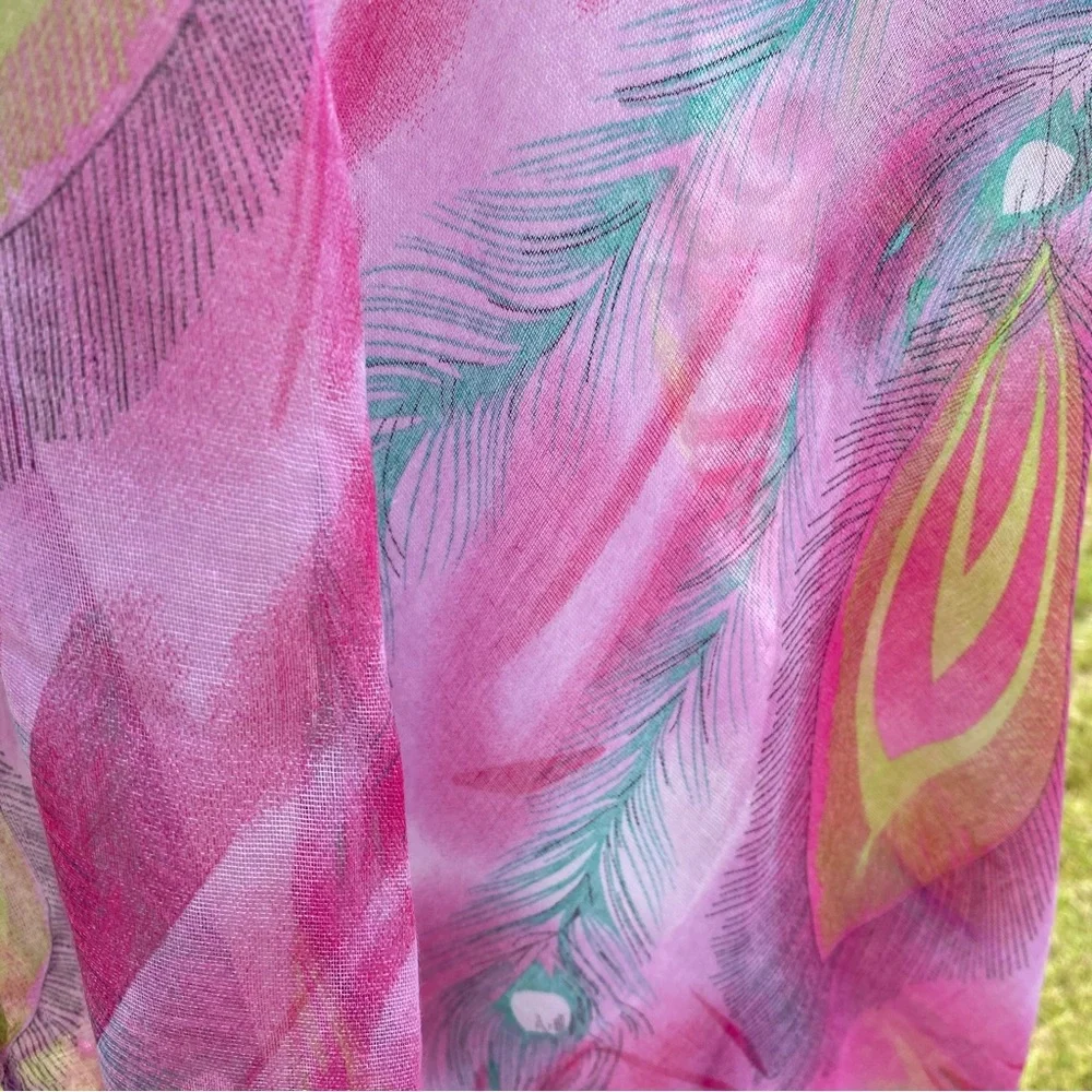 APEXX COLLECTION NEW SCARF PINK GREEN BLACK PEACOCK FEATHERS NWT WRAP RECTANGLE